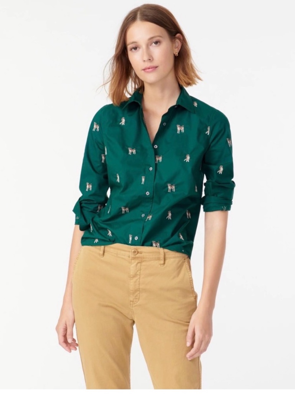 J.CREW Women’s Slim perfect shirt with dog embroidery AU271